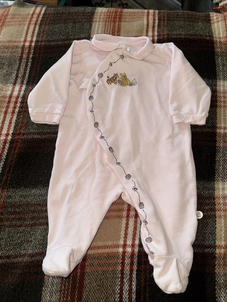 Vintage Classic Pooh Girls Girly Pale Pink Sleeper Size6 Months Piglet Tigger