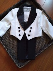 NEW Boy FORMAL 5 Pcs White Tuxedo Set w/Black Lapel & Pants Sz S/M/L/XL/4/5/6