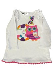 Mudpie 3rd Birthday Owl Long Shirt Dress Size 3T Long Sleeve Pink Fringe Hem