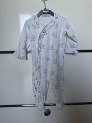 Baby Club Chic 100% Pima cotton footie Pink and White ruffled edge 6-9montha