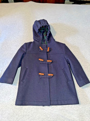 Vintage Imp Originals Kids Navy Blue Wool Duffle Coat Plaid Lined Hood Toggle 4T