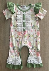 Wellie Kate Boutique Longall Ruffled Romper Size 12-18m Crochet Lace Floral EUC