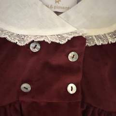 Sal & Pimenta Bubble Romper 3 Months Red Velour Romper Dressy Collar Embroidery
