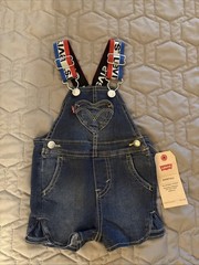Levi’s Baby Girls’ Logo Strap Denim Shortalls – Blue- 6 months