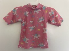 UV Skinz Toddler Girls Rainbow Unicorns Mock Neck 3/4 Sleeve Swim Top Pink 2T
