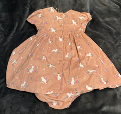 John Lewis Bunny Dress corduroy White Bunny Print Size 9-12 Pink NWT 100% Cotton