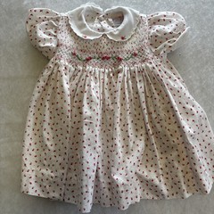 Petit Ami Dress Girl 3M White W/Pink Roses Smocked Short Sleeve Puff Cottagecore