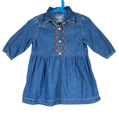 Wrangler Baby Girl Dress 24M Blue Denim Embroidered Pearl Snap Western Cowgirl