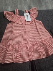 PatPat Girls Red/White Striped Ruffle Flutter Long Sleeve Dress 2T