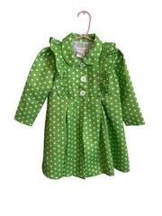Bonnie Jean Coat Girl’s 3T Green White Polka Dots Ruffles Retro Coat Only EUC