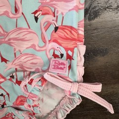 6-12m RuffleButts Baby Girls Flamingo One-Piece Long Sleeve Rash Guard Swimsuit