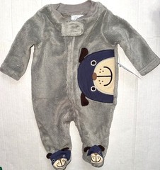 LITTLE WONDERS fleece sleeper gray/blue DOGGY motif size NEWBORN