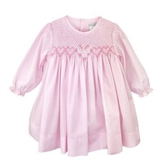 Petit Ami Pink Fully Smocked Floral Heart Embroidery Dress Set 3 6 9 Months