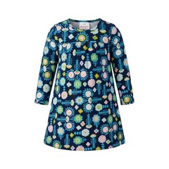 Hanna Andersson Girls Navy Blue Floral Long Sleeve Cotton Play Dress Size 100 4T