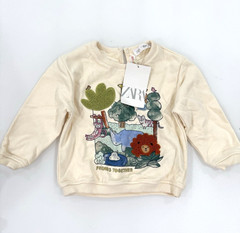 New ZARA Baby Animals t sweatshirt Beige Long Sleeve Pullover 9-12 MONTHS 80cm