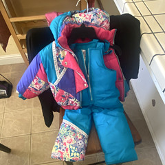 French Toast Girls 2T Snowsuit Set Blue Pink Purple Floral Insulated Zip Ski