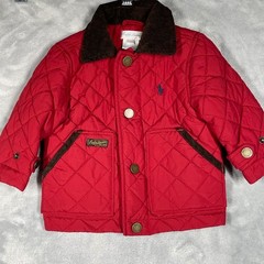 Ralph Lauren Quilted Barn Jacket Red Corduroy Collar Baby Toddler 6M