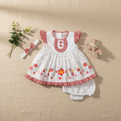 We’re Kids Floral Red Gingham Baby Dress with Headband Size S (0 3 Months)