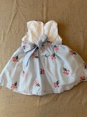 Rare Editions Girls Dress 24M Blue Seersucker Floral Embroidered Easter Party