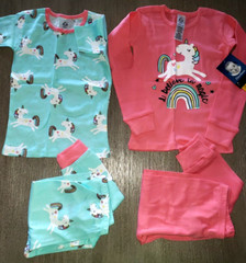 2 pair MIX AND MATCH GIRLS PAJAMAS size 4T UNICORNS blue pink short/long sleeve
