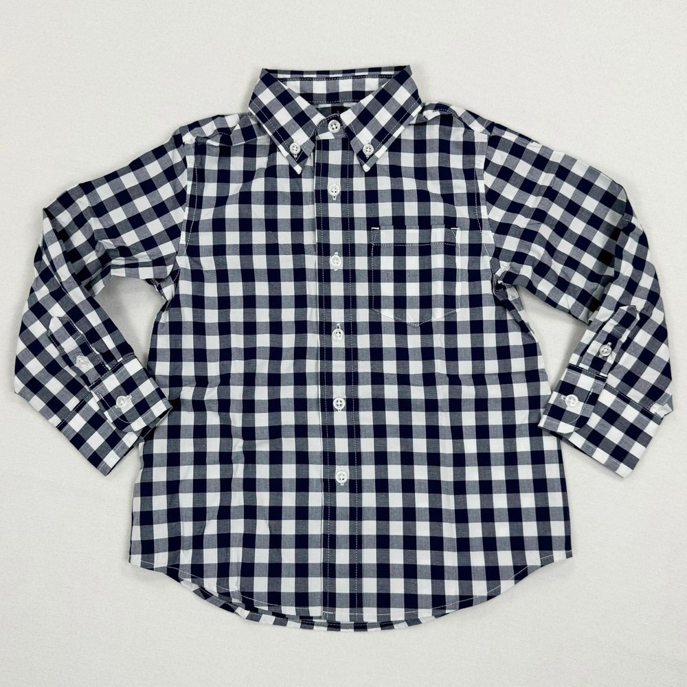 J. Crew Crewcuts Boys Long Sleeve Flex Patterned Washed Shirt 2 Gingham Navy