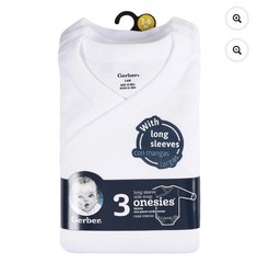 Gerber 3 Pack Long Sleeve Onesies ~ Size 3-6M ~ White ~ Side Snap NEW