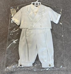 VTG Phyllis Baby Wear Christening 4 Piece Suit Boys 0-6 White Double Breasted