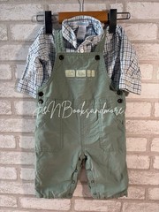 Janie & Jack Infant Button Down Shirt & Lined Grasshopper Overalls Set Size 3-6M