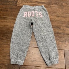 Roots Kids Gray Jogger Pants Pink Logo Elastic Waist Cotton Blend Size 3T