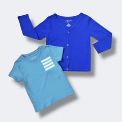 June & January 2-Piece Bundle Unisex 4T Blue Cardigan Top T-shirt Striped Pocket