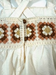 HAUTE HIPPIE Girls Boho Crochet Dress Cream 12M Cottagecore Granny Squares Retro