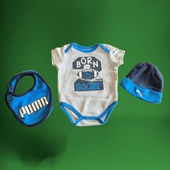 Puma Soccer 3 Piece 0-3M Hat Bodysuit Bib Bundle Football Athleisure Sports