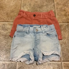 Cat & Jack Girls 2T Shorts Bundle Light Wash Denim Eyelet Lace Coral Chino 2pk