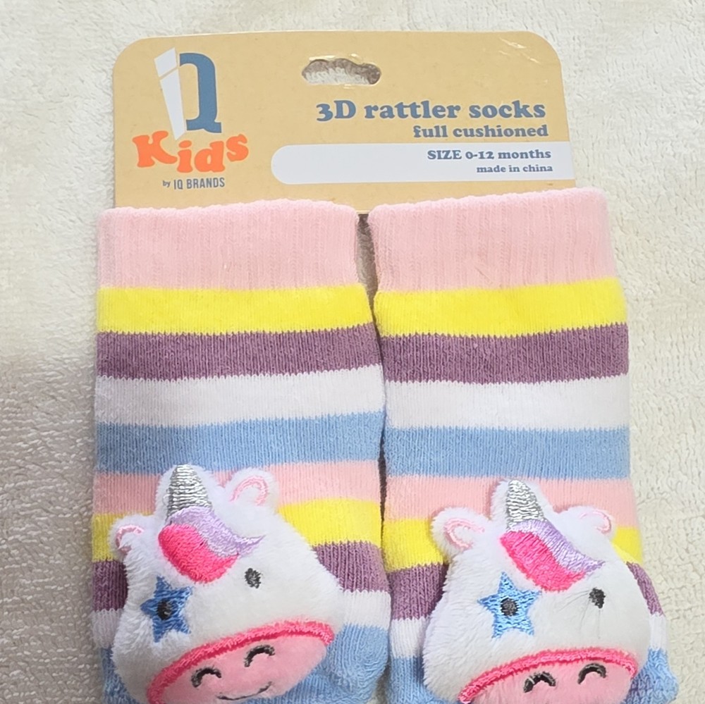 IQ Kids Unicorn Rattler Bed/Slipper Socks Striped Multicolor 0-12 Months