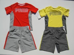 PUMA NWT Boys 2PC Set Top Shirt Shorts 100% Polyester 4 4T Red Gray Yellow