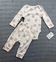 Cloud Island Baby Girls 6-9 Months White Floral Ribbed Bodysuit Pants Set 2pc