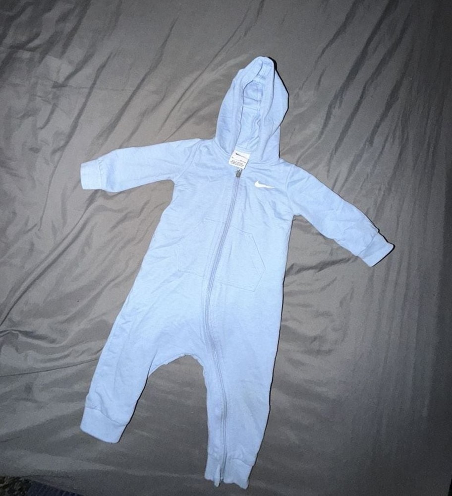 Nike Baby Essentials Full-Zip Hooded Coverall in Light Blue