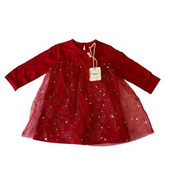 Hatley Baby Tulle Jersey Dress Girls Size 9-12 Months Red Glitter Mesh Stretch