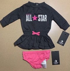 CONVERSE Star Baby Infant Girl Ruffle Romper Dress & Matching Bottoms NB, 3M, 6M