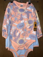 NWT Carhartt Girls Long Sleeved Romper 24 Months Pink Coral/Blue Set Of 2