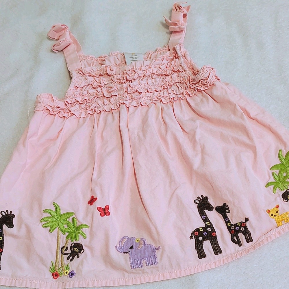 Gymboree Size 3t Glamour Safari Swing Top Pink Giraffe Monkey Elephant Girls