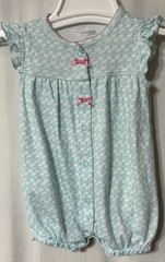 Simple Joy Aqua & White Romper Duck Design Pink Bows Snap Closure Size 3/6M