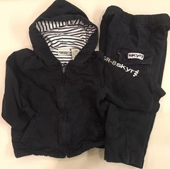 SKYR~Boy Girl 24M~2PC Set~Zip Hoodie Sweatshirt Pants Outfit~Black Stripe~Cotton