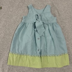 Vtg Hartstrings Baby Linen/Cotton Sleeveless Dress Blue Green Summer 24 Months