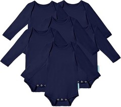 PurComfy Bamboo Rayon LONG Sleeve Baby Bodysuits Premium Soft 18-24M (6) NEW Blu
