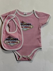Las Vegas Baby Infant Sz 12 Months One Piece Bodysuit w Bib Matching Set/Pink
