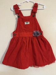 OshKosh Vestbak Red Corduroy Overall Jumper Dress Tulle size 4T