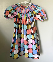 Mom and Me Girls 12M Smocked Bishop Dress Polka Dot Cotton Beaded Boutique