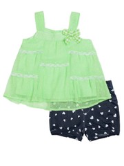 Little Lass Infant & Toddler Girls Green Chiffon Top & Bubble Shorts Outfit 12M