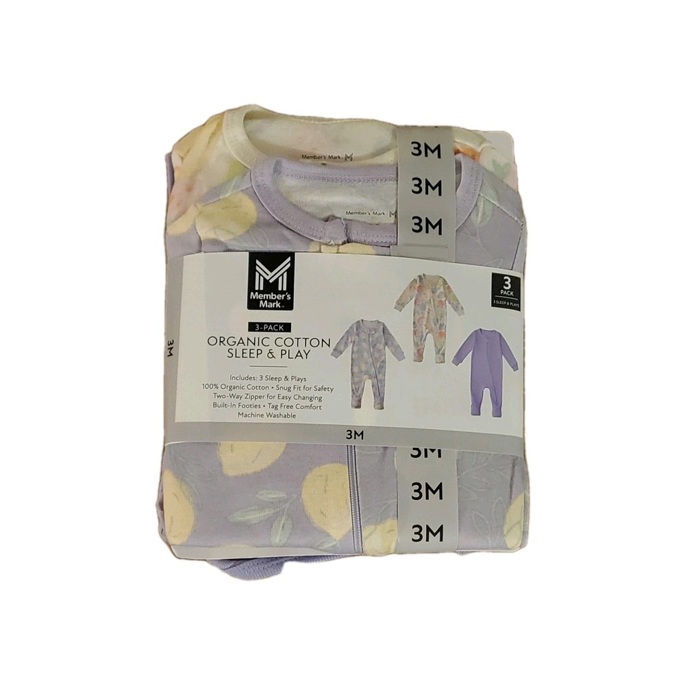 Member’s Mark Baby 3-Pack Organic Cotton Soft Sleep And Play 3M